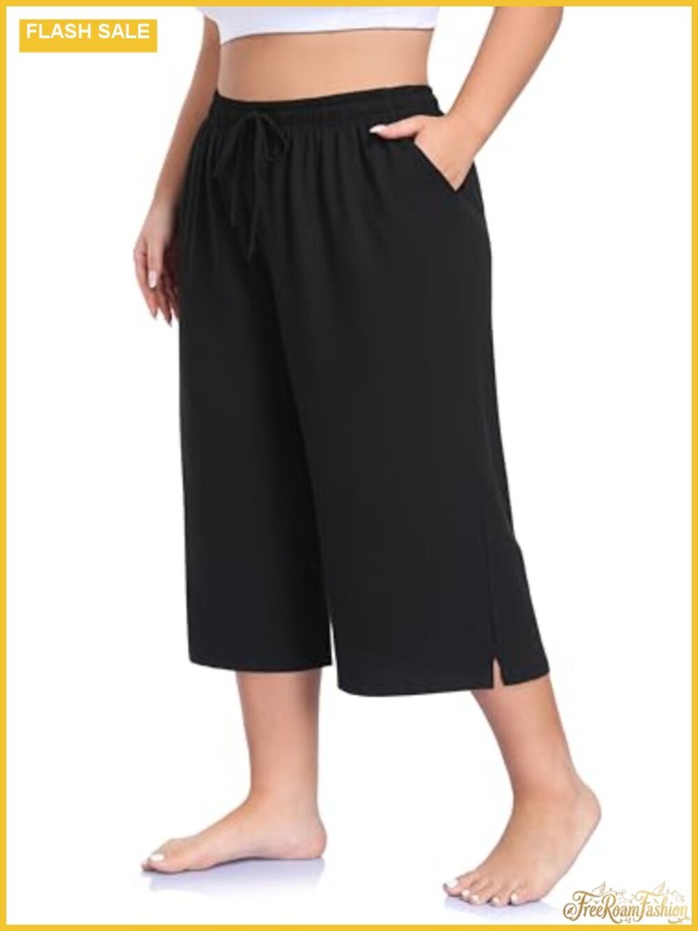 Wide Leg Capri Pants with Pockets Plus Size Yoga Lounge